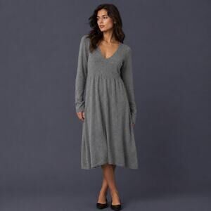 GAP Heather Gray V-Neck Fit & Flare Midi Sweater Dress M Minimalist